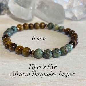 6 mm Tiger's Eye and African Turquoise Jasper Gemstone Bracelet